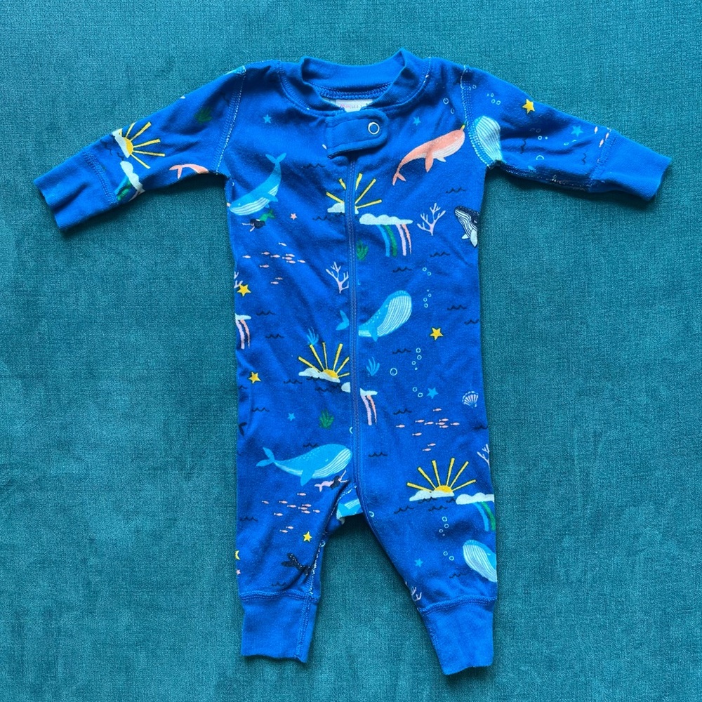 Hanna Andersson, Under the Sea Zip Sleeper, 0-3 months, Ocean / Whale / Nautical